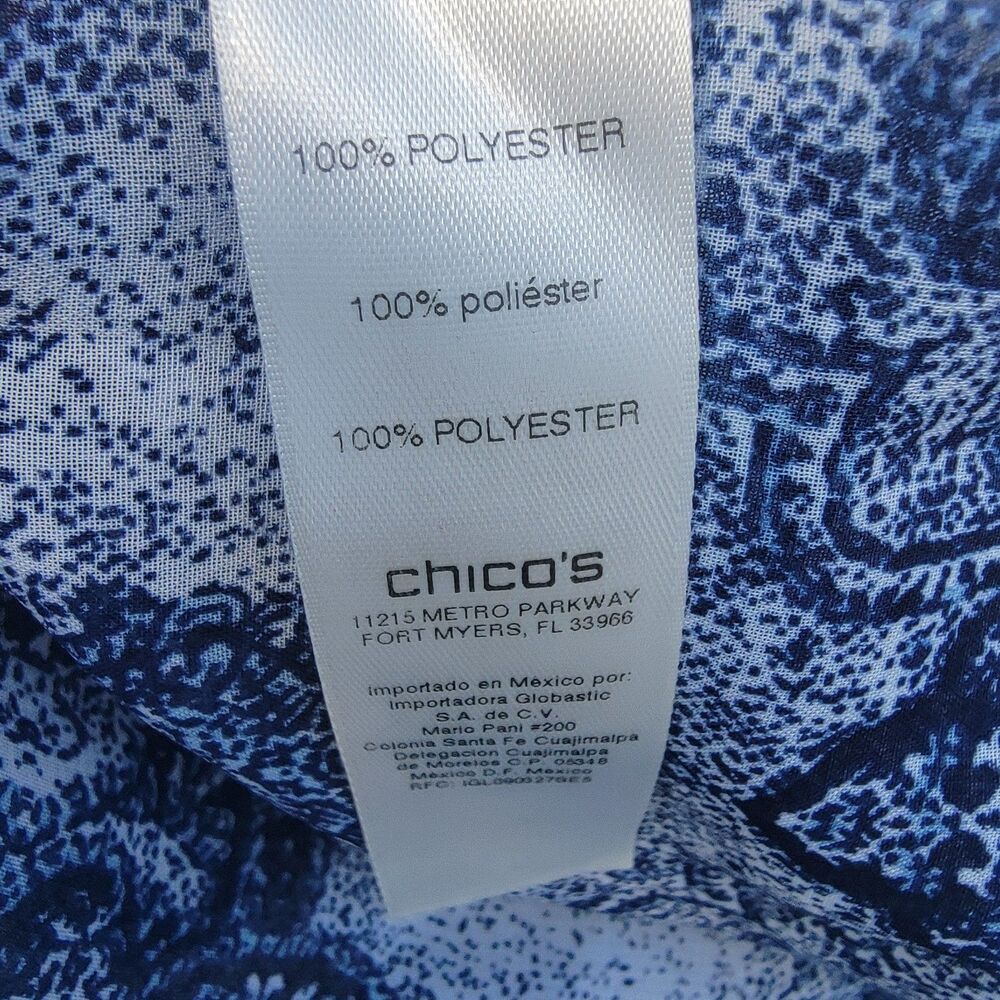 Chico's Paisley print Sheer Beaded Trim tunic top Blu/wht wmns sz L - Picture 4 of 4